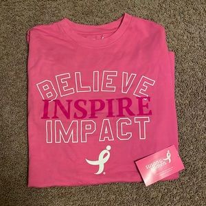 PINK SUSAN G KOMEN BREAST CANCER AWARENESS T SHIRT NWT BELIEVE IMPACT INSPIRE